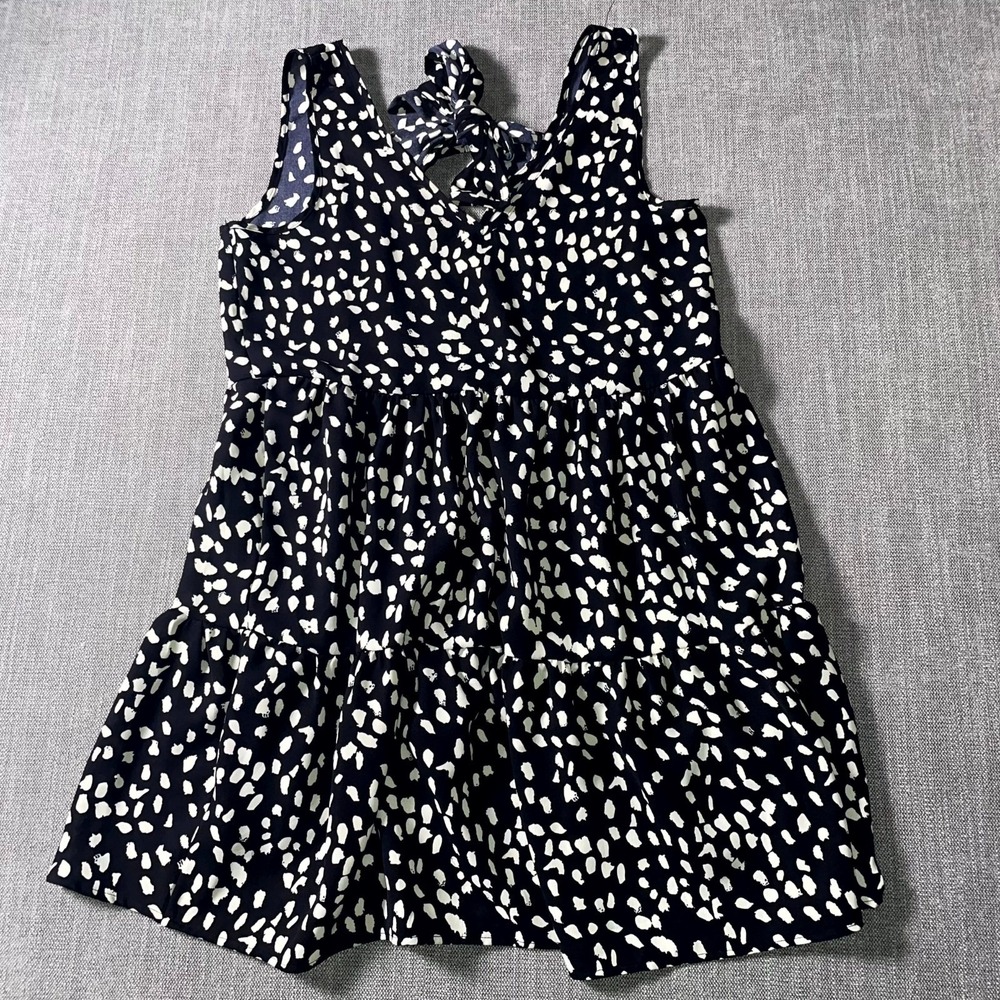 Entro Fit & Flare Dress Womens L Black White Spot Print Tiered Ruffle‎ Tie Back